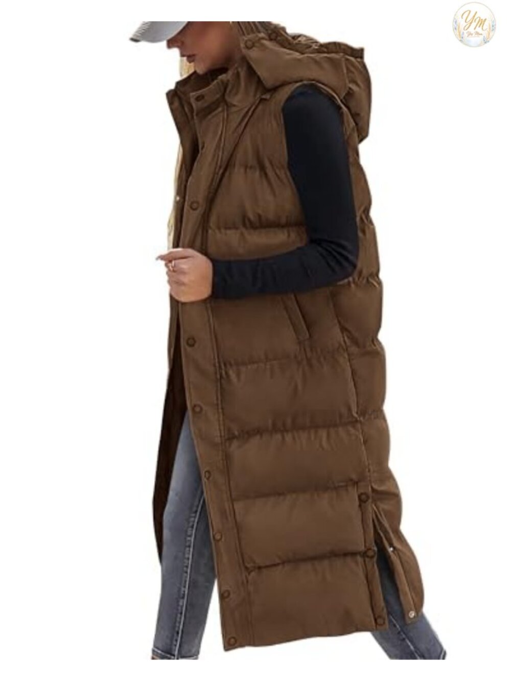 Long Quilted Puffer Vest with Hood Sleeveless Winter Coat